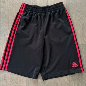 Boys Adidas athletic shorts, black with red stripes. Size M 10/12